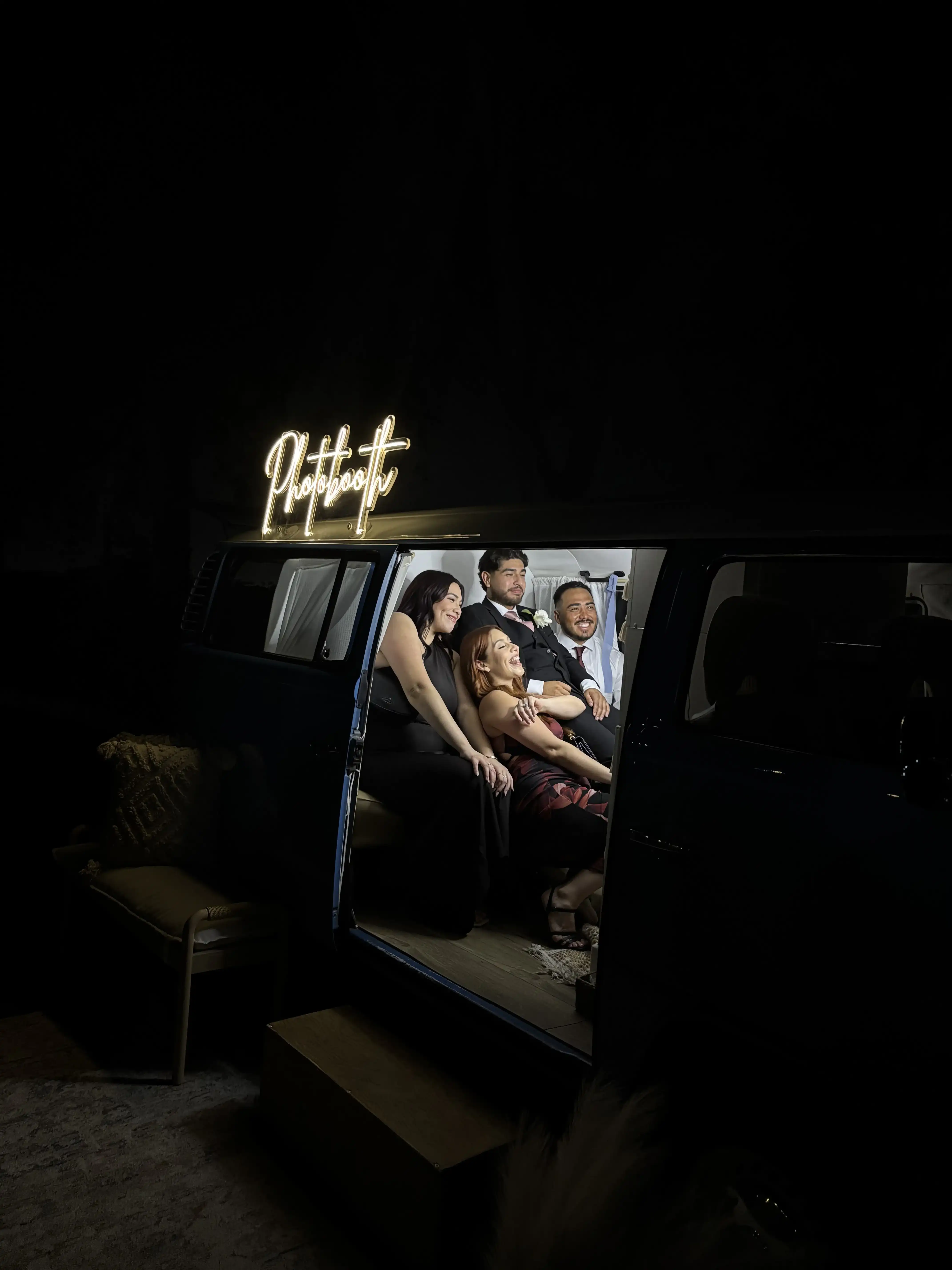 Guests having fun in VW Photobooth bus in Southern California
