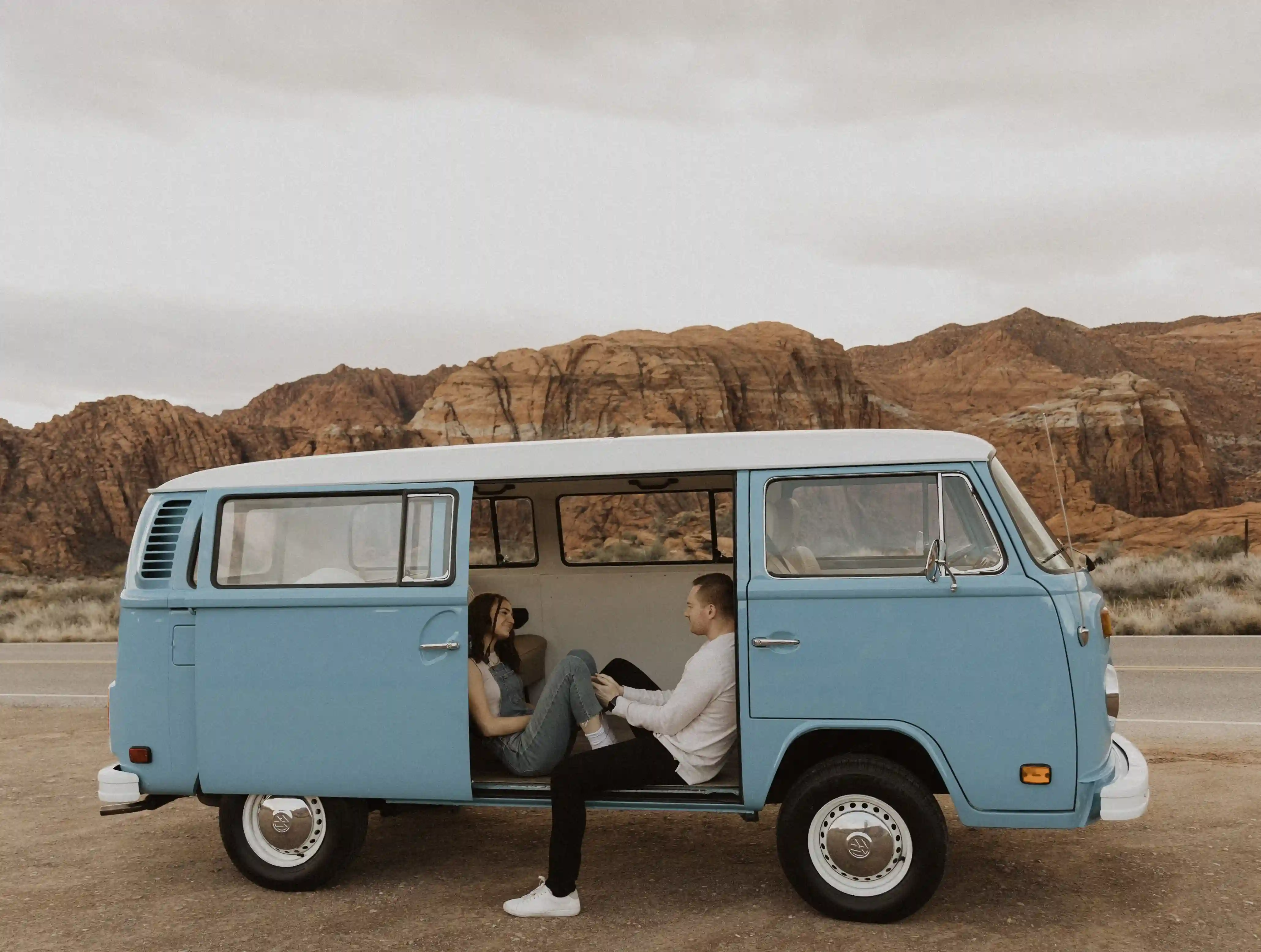 Photo shoot with VW bus at Snow Canyon State Park in Southern Utah