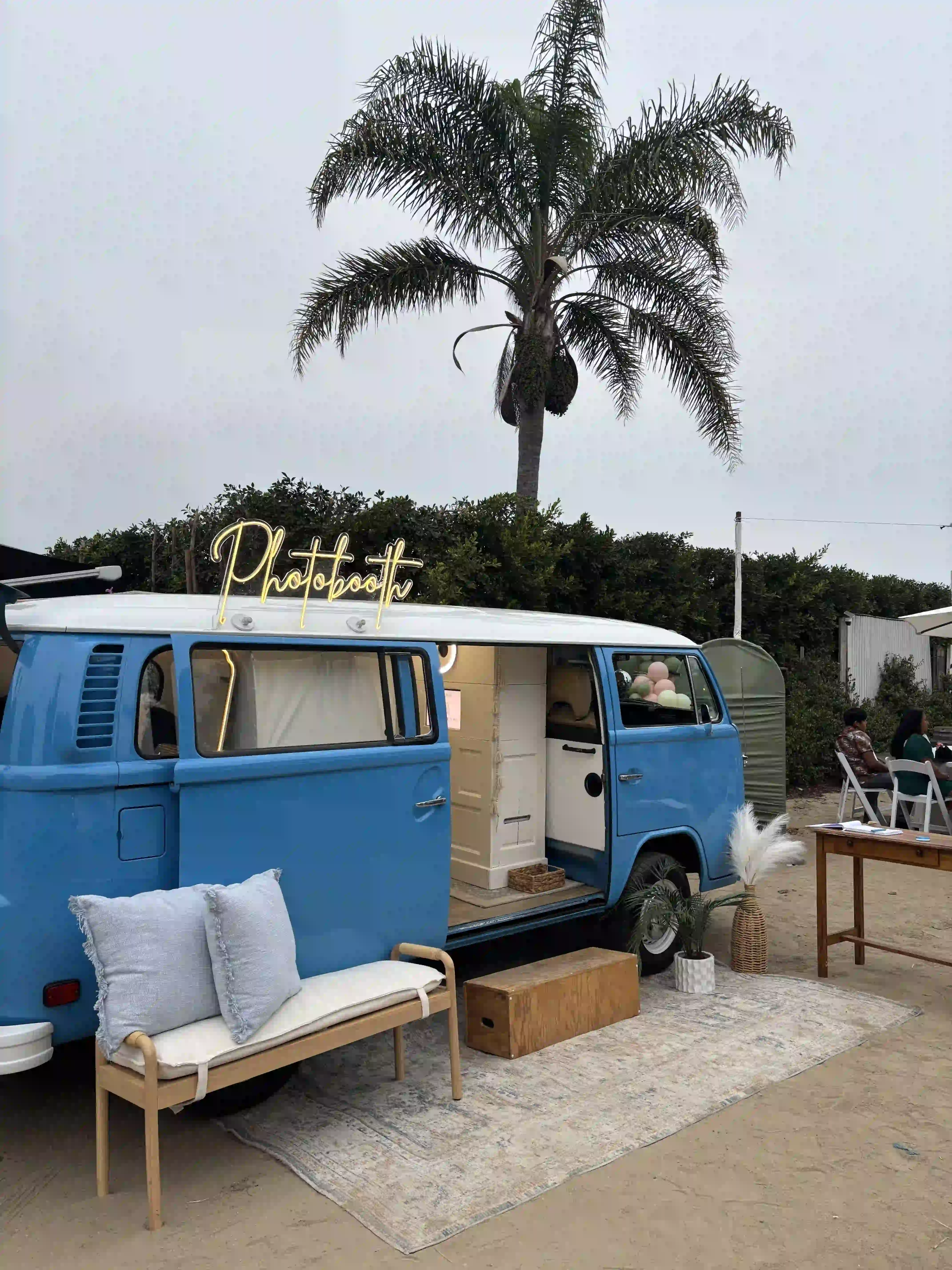 Photo Booth in Ventura California set up for birthday party with palmtree background